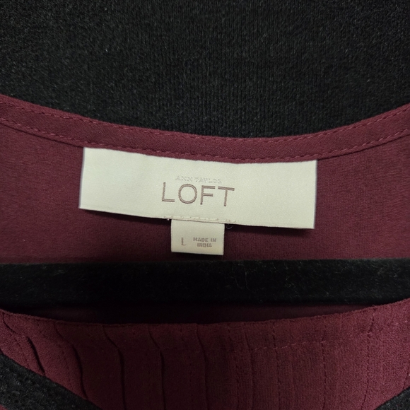 Ann Taylor Loft Burgundy Blouse with Black Lace Trim Size Large - Picture 2 of 8